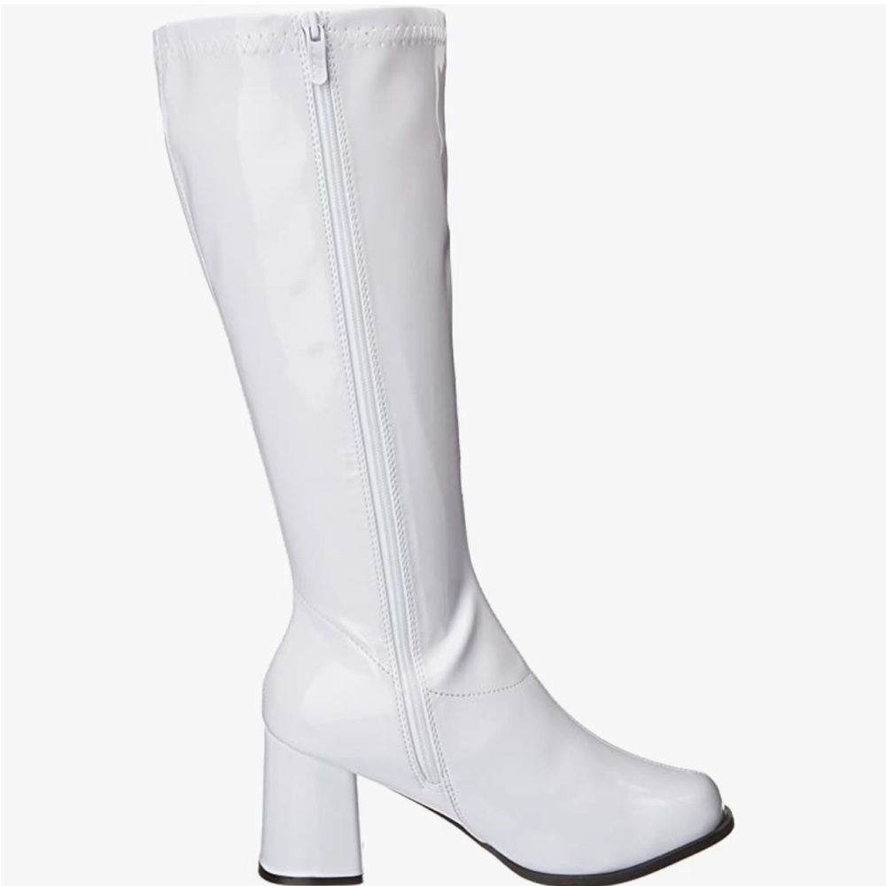 White knee high heel boots